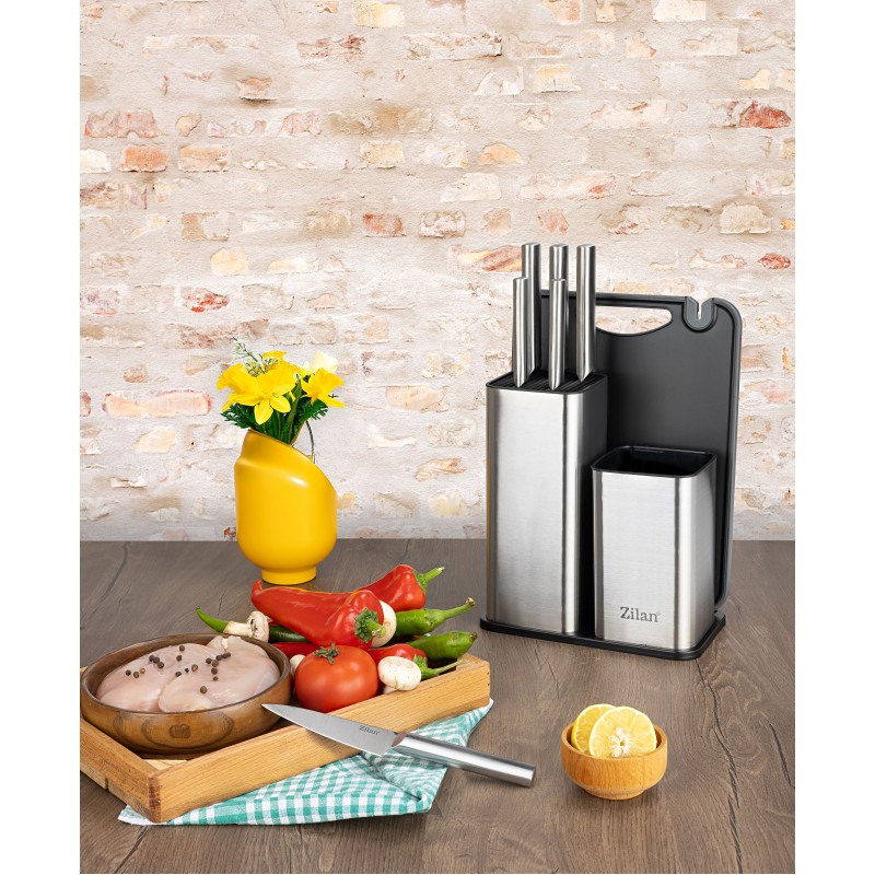 Set cutite 7 piese Zilan ZLN1627, Suport inclus, Otel inoxidabil 3CR13, Compatibil masina de spalat vase