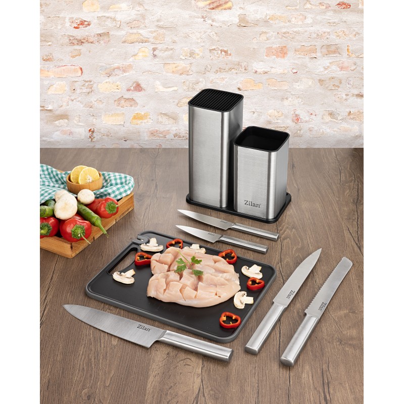 Set cutite 7 piese Zilan ZLN1627, Suport inclus, Otel inoxidabil 3CR13, Compatibil masina de spalat vase