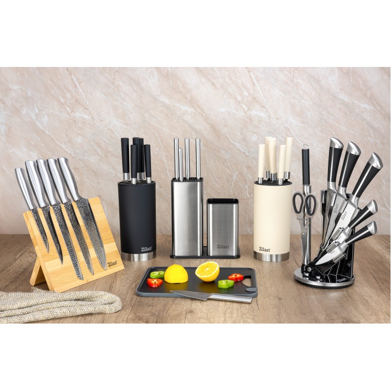 Set cutite 7 piese Zilan ZLN1627, Suport inclus, Otel inoxidabil 3CR13, Compatibil masina de spalat vase