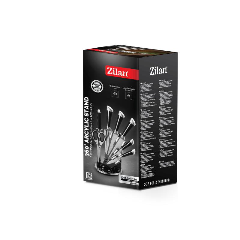 Set cutite 8 piese Zilan ZLN1634, Suport inclus, Otel inoxidabil 3CR13, Compatibil masina de spalat vase
