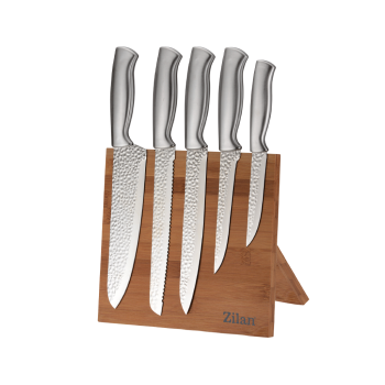 Set cutite 6 piese Zilan ZLN1641, Suport inclus din bambus, Cutite din otel inoxidabil 3CR13, Compatibil masina de spalat vase