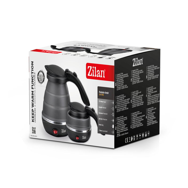 Fierbator pliabil Zilan ZLN1986 pentru voiaj, Putere 750W, Capacitate 0.5L, Protectie la supraincalzire, Baza din inox si carcasa din silicon durabil