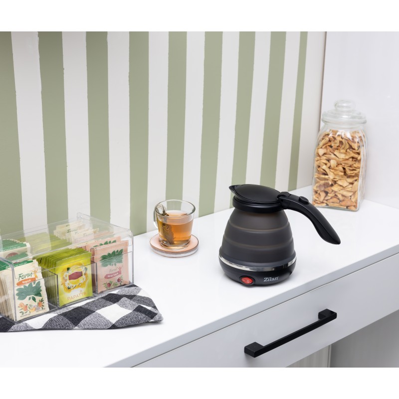 Fierbator pliabil Zilan ZLN1986 pentru voiaj, Putere 750W, Capacitate 0.5L, Protectie la supraincalzire, Baza din inox si carcasa din silicon durabil