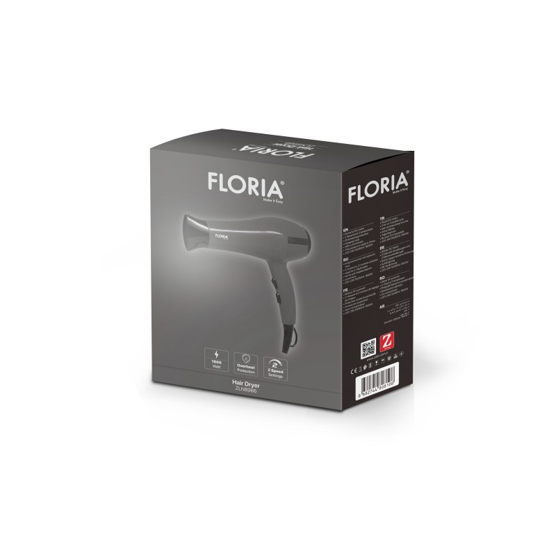 Uscator de par FLORIA, ZLN-8986, Putere 1800 W, 2 Trepte de viteza, 3 Trepte de temperatura, Gri
