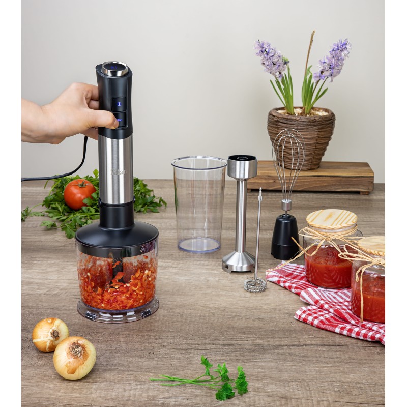 Mixer vertical 5 in 1 Zilan ZLN3939, Putere 1200W, 12 trepte de viteza, Functie Turbo, Afisaj digital, Inox