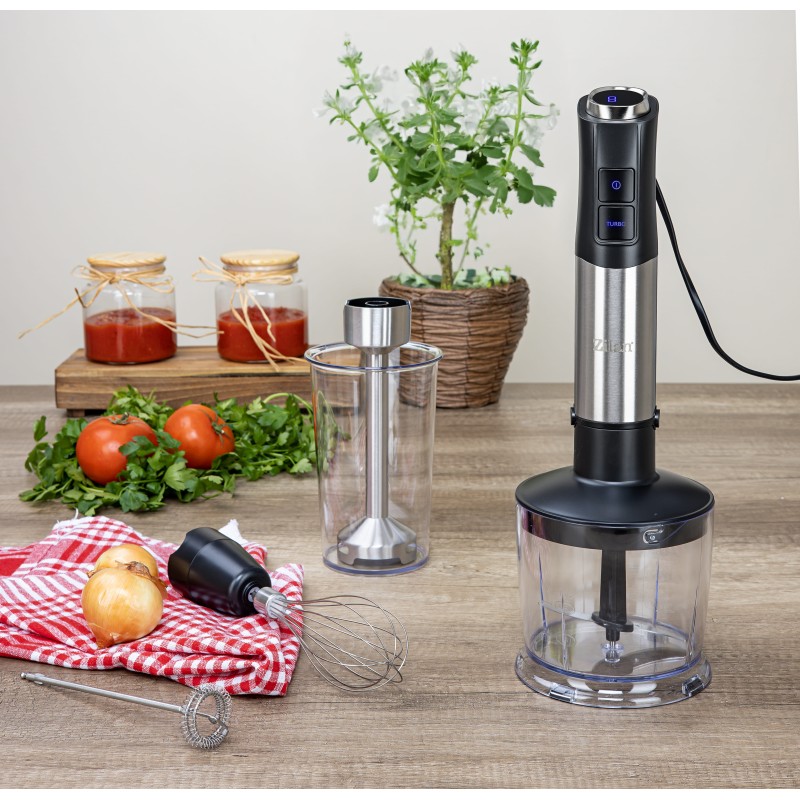 Mixer vertical 5 in 1 Zilan ZLN3939, Putere 1200W, 12 trepte de viteza, Functie Turbo, Afisaj digital, Inox