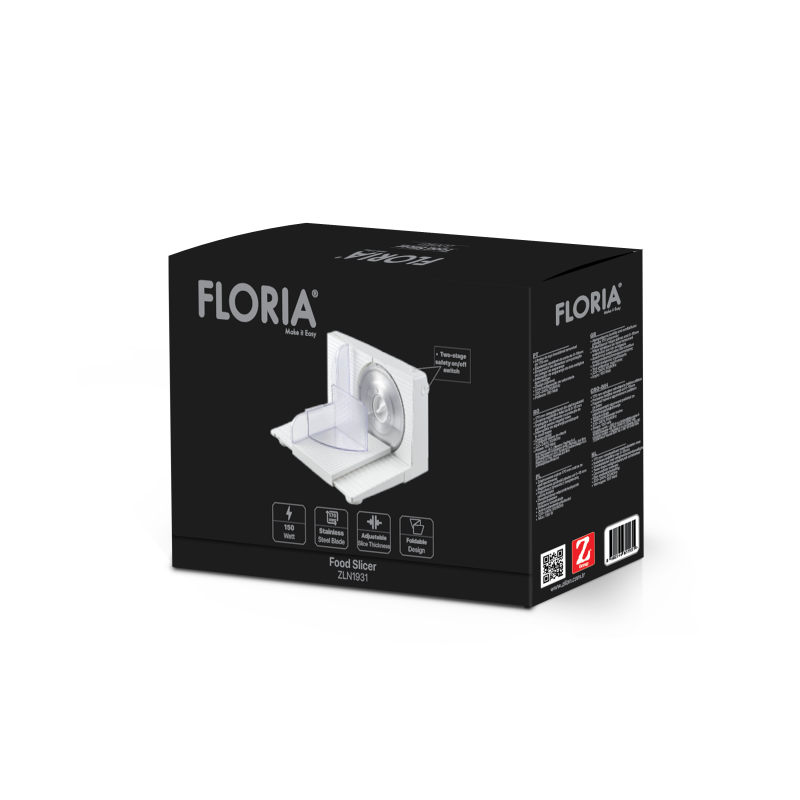 Feliator electric Floria ZLN1931 pentru alimente, 150W, lama detasabila otel inoxidabil 170mm, ajustare taiere intre 0 si 15mm