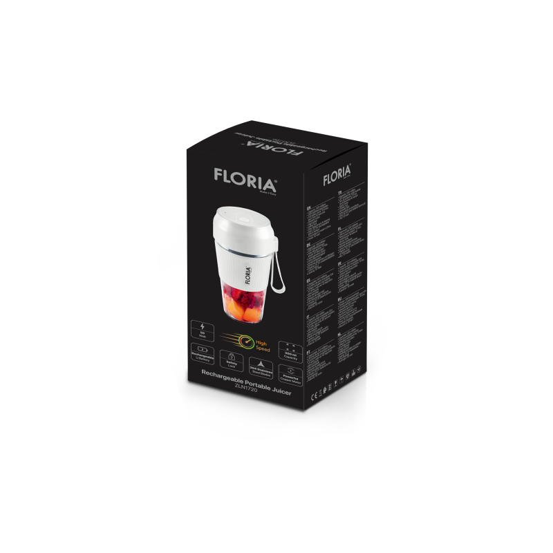 Blender portabil Floria ZLN1720 pentru suc reincarcabil, Capacitate 300 ml, Putere 50W, Lame din otel inoxidabil, Alb