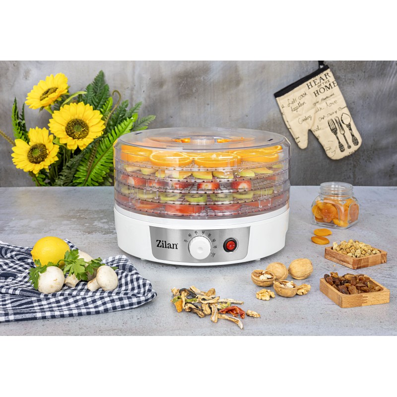 Deshidrator alimente Zilan ZLN2037, Putere 250W, Temperatura maxima 70° C, ALB