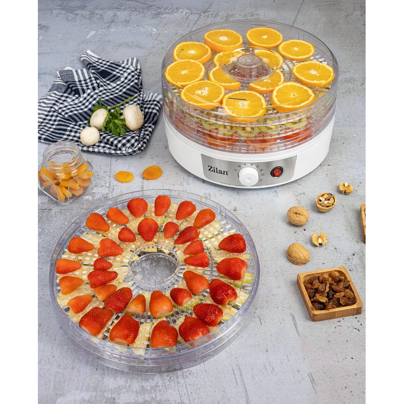 Deshidrator alimente Zilan ZLN2037, Putere 250W, Temperatura maxima 70° C, ALB