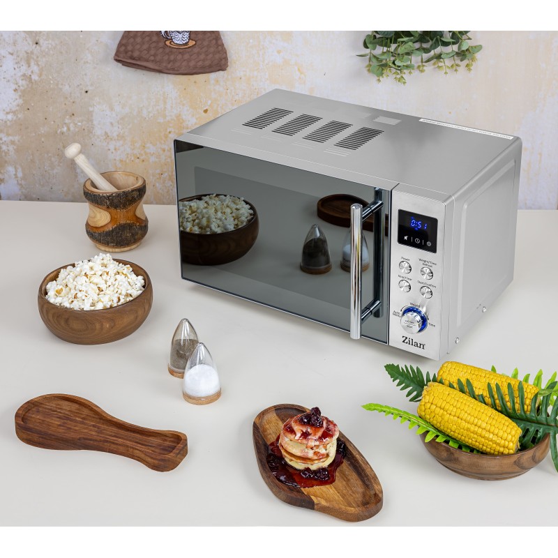 Cuptor cu microunde digital Zilan ZLN1238, Putere 700W, Capacitate 20L, Functie de dezghetare, Panou din inox, Afisaj digital