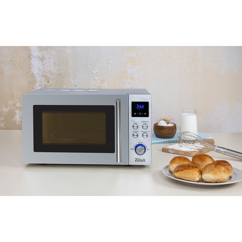 Cuptor cu microunde digital Zilan ZLN1238, Putere 700W, Capacitate 20L, Functie de dezghetare, Panou din inox, Afisaj digital