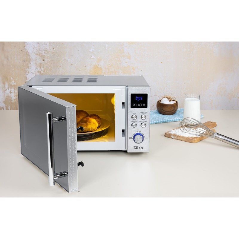 Cuptor cu microunde digital Zilan ZLN1238, Putere 700W, Capacitate 20L, Functie de dezghetare, Panou din inox, Afisaj digital