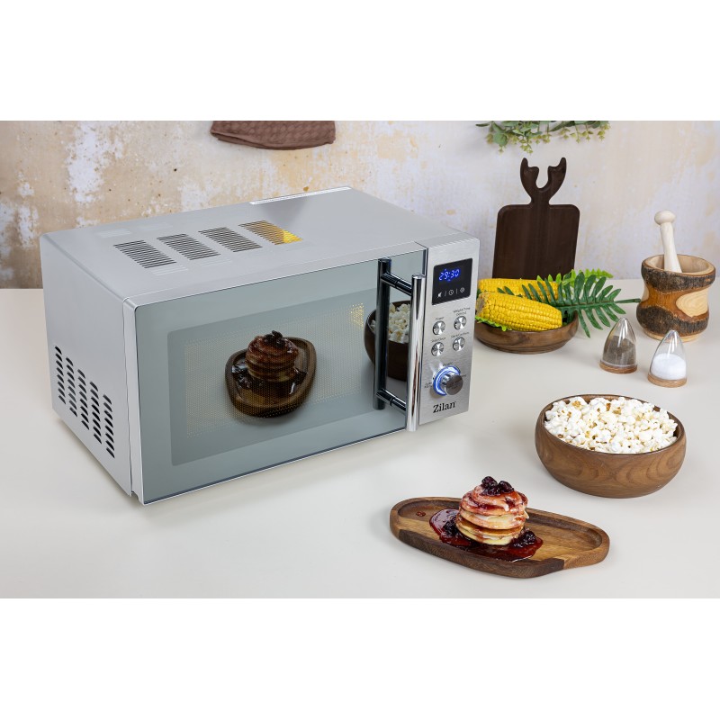 Cuptor cu microunde digital Zilan ZLN1238, Putere 700W, Capacitate 20L, Functie de dezghetare, Panou din inox, Afisaj digital