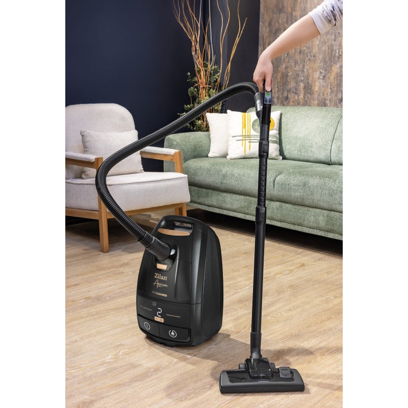 Aspirator cu sac Aurum Zilan ZLN4500, Putere 2400W, Capacitate 5L, Motor din cupru, Furtun pivotant 360°, Telecomanda, Afisaj digital