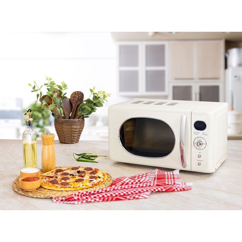 Cuptor cu microunde Zilan ZLN1245 RETRO, Putere 700W, Capacitate 20L, Functie de dezghetare, Afisaj digital, Temporizator