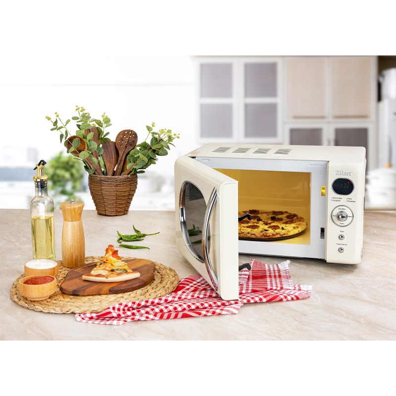 Cuptor cu microunde Zilan ZLN1245 RETRO, Putere 700W, Capacitate 20L, Functie de dezghetare, Afisaj digital, Temporizator