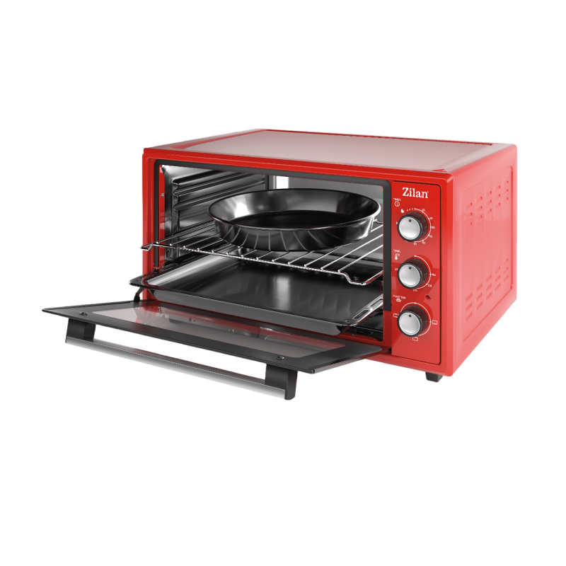 Cuptor electric Zilan ZLN5650, Putere 2000W, Capacitate 45L, Timer, Termostat, 3 trepte putere, interior emailat, Rosu