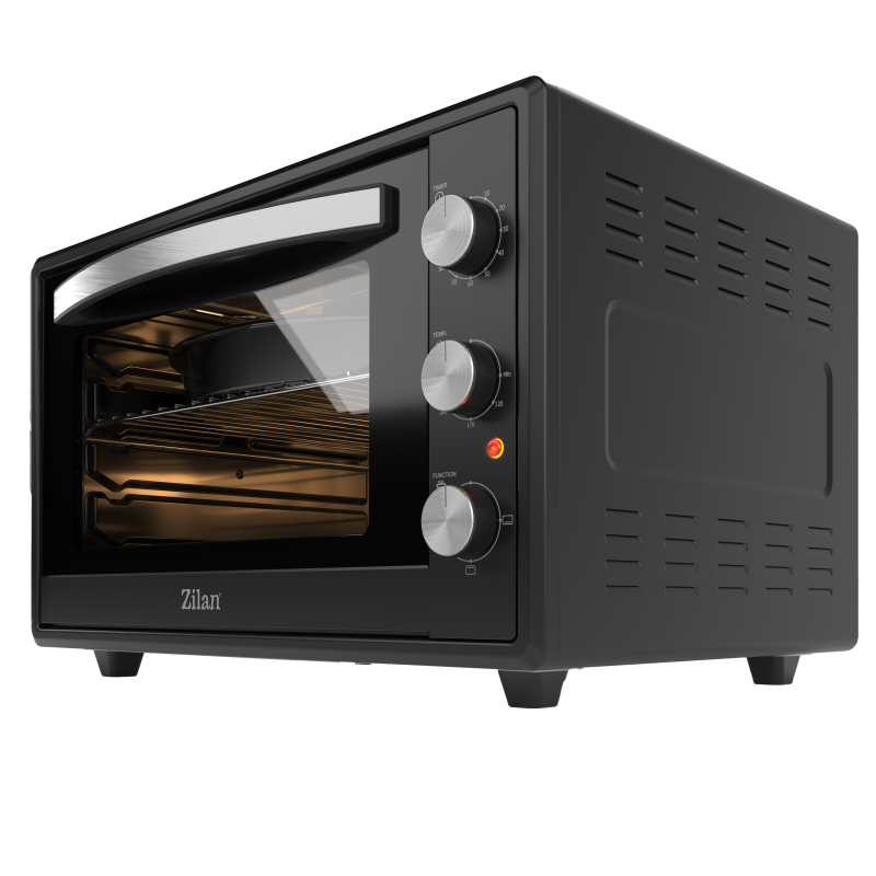 Cuptor electric Zilan ZLN2433, Putere 2000W, Capacitate 65L, Geam dublu, Timer, Termostat, 3 trepte putere, interior emailat, Negru