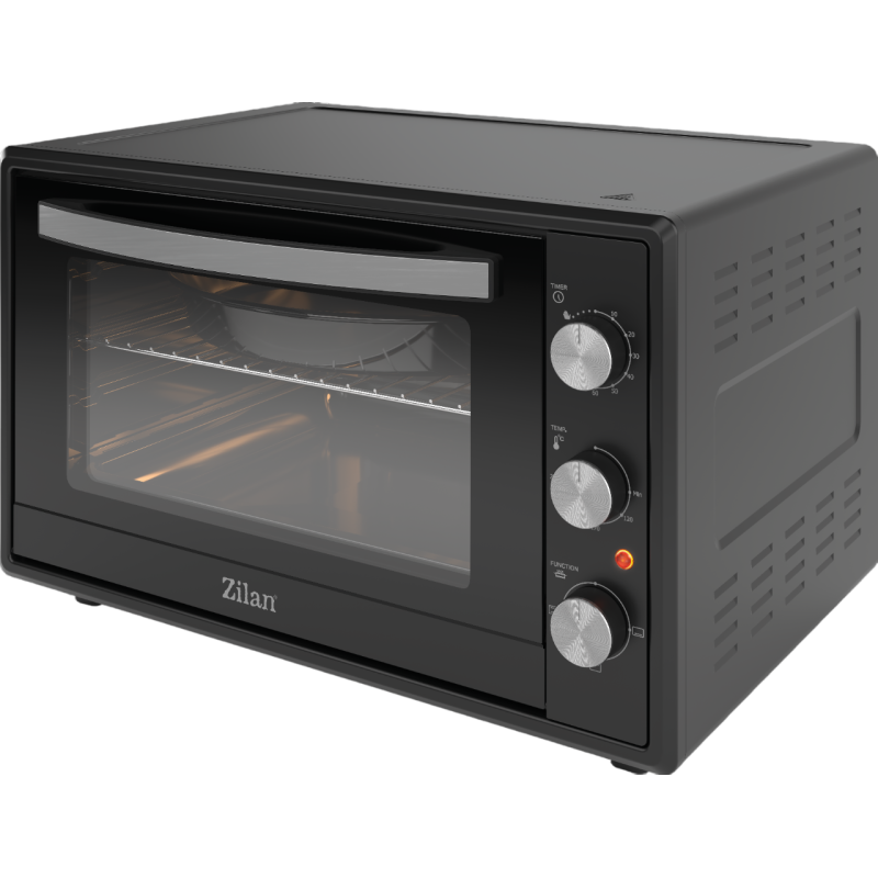 Cuptor electric Zilan ZLN2433, Putere 2000W, Capacitate 65L, Geam dublu, Timer, Termostat, 3 trepte putere, interior emailat, Negru