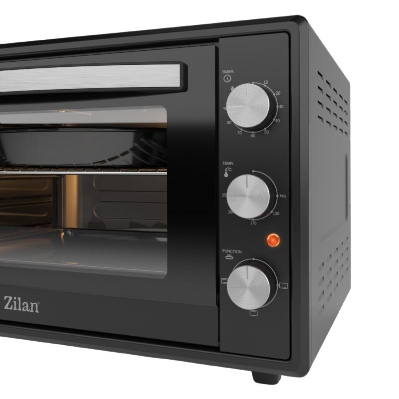 Cuptor electric Zilan ZLN2433, Putere 2000W, Capacitate 65L, Geam dublu, Timer, Termostat, 3 trepte putere, interior emailat, Negru