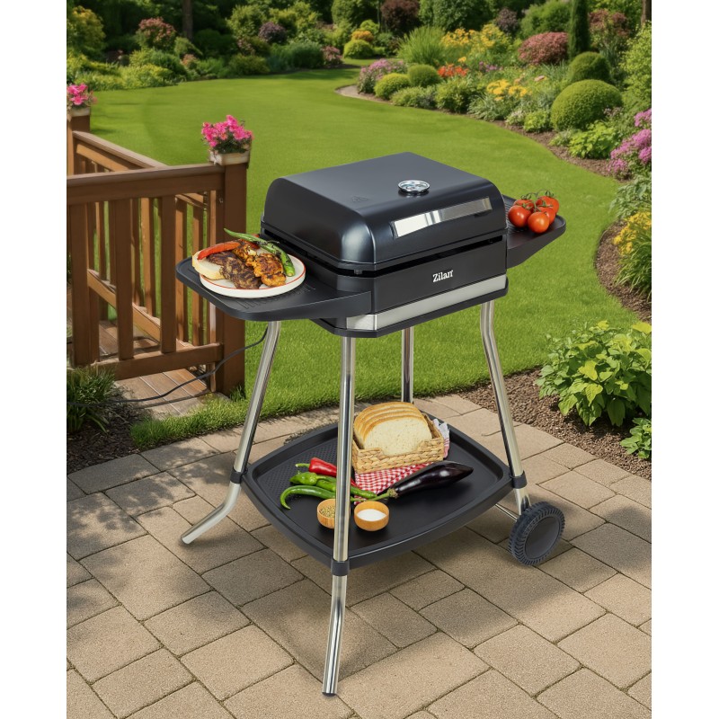 Gratar electric Zilan ZLN2501 pentru interior/exterior, Putere 3050W, Termostat reglabil, Placa din aluminiu, Protectie impotriva supraincalzirii, Termometru integrat