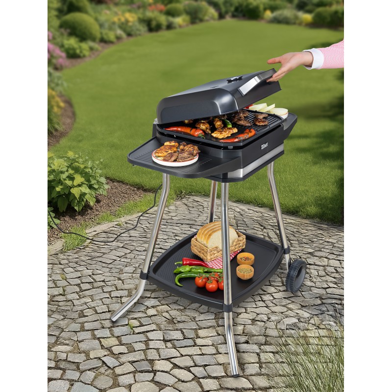 Gratar electric Zilan ZLN2501 pentru interior/exterior, Putere 3050W, Termostat reglabil, Placa din aluminiu, Protectie impotriva supraincalzirii, Termometru integrat