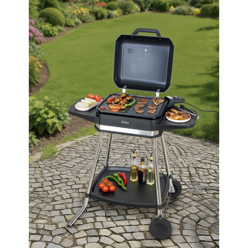 Gratar electric Zilan ZLN2501 pentru interior/exterior, Putere 3050W, Termostat reglabil, Placa din aluminiu, Protectie impotriva supraincalzirii, Termometru integrat