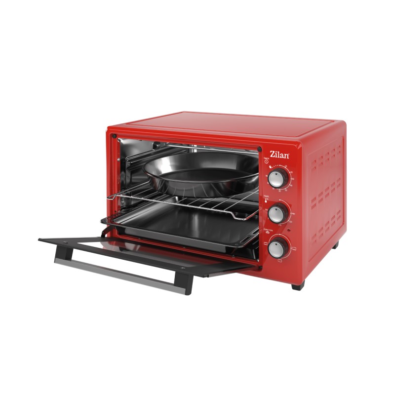 Cuptor electric Zilan ZLN5322 Gusto, Capacitate 35L, Temperatura maxima 250C, Timer, Element incalzire ascuns, Putere 1800W, Rosu