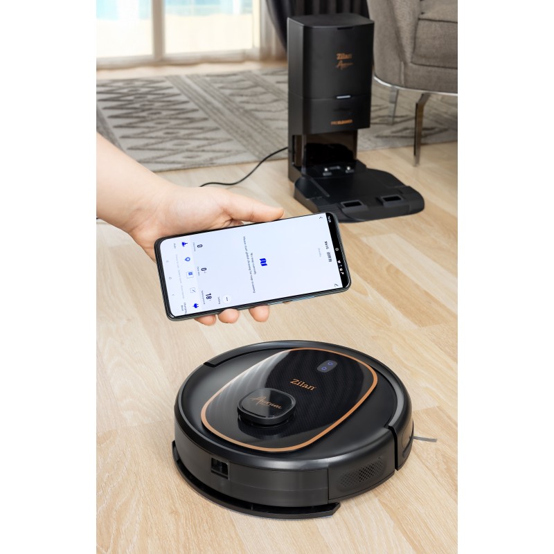 Aspirator robot Zilan ZLN5500 Aurum cu statie de colectare praf, Putere 600W, 3 trepte putere, baterie 3200mAh, Control Vocal, WiFi