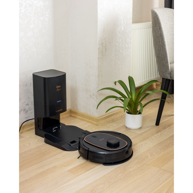 Aspirator robot Zilan ZLN5500 Aurum cu statie de colectare praf, Putere 600W, 3 trepte putere, baterie 3200mAh, Control Vocal, WiFi