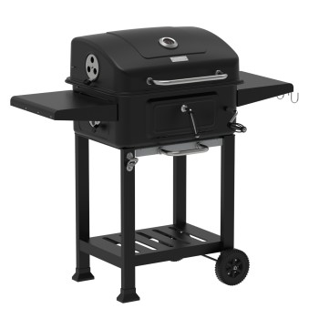 Gratar pentru exterior Zilan ZLN3574, Fabricat din materiale durabile, Grila de gatit 54x42.5 cm din otel cromat, Termometru incorporat, Mobilitate pe roti