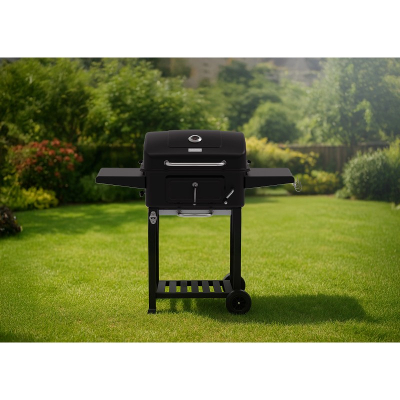 Gratar pentru exterior Zilan ZLN3574, Fabricat din materiale durabile, Grila de gatit 54x42.5 cm din otel cromat, Termometru incorporat, Mobilitate pe roti