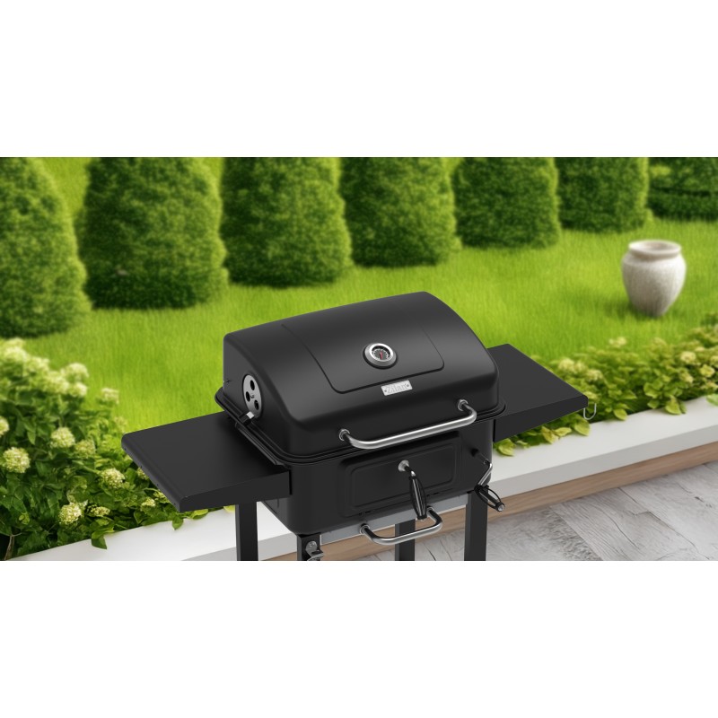 Gratar pentru exterior Zilan ZLN3574, Fabricat din materiale durabile, Grila de gatit 54x42.5 cm din otel cromat, Termometru incorporat, Mobilitate pe roti