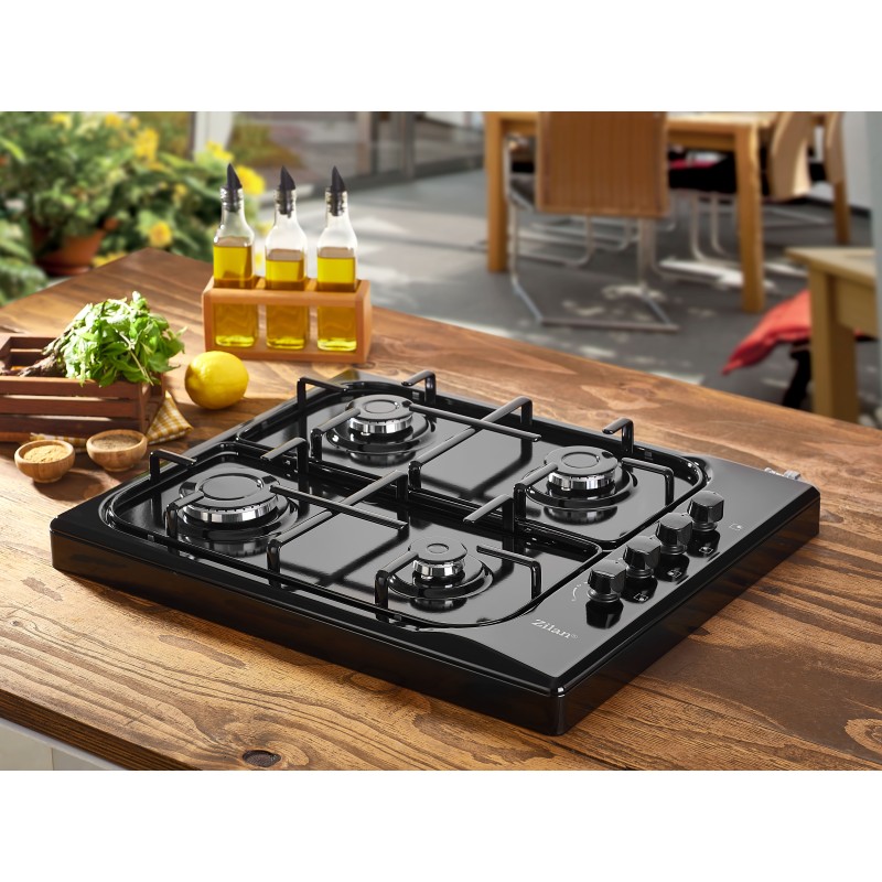 Aragaz 4 ochiuri ZILAN ZLN-1518,Negru Butoane laterale, Emailat