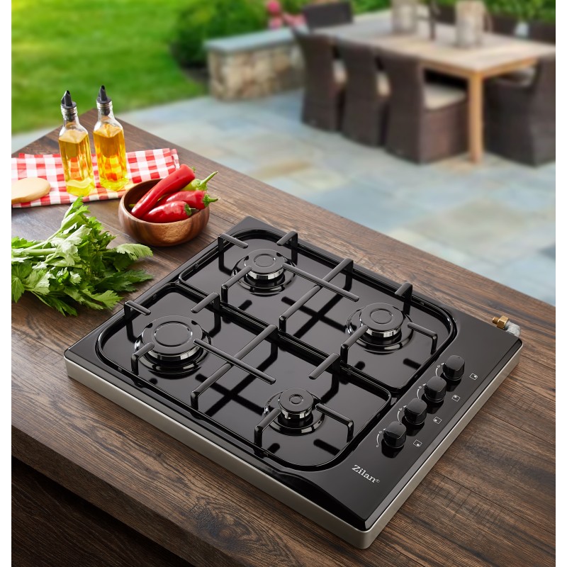 Aragaz 4 ochiuri ZILAN ZLN-1518,Negru Butoane laterale, Emailat