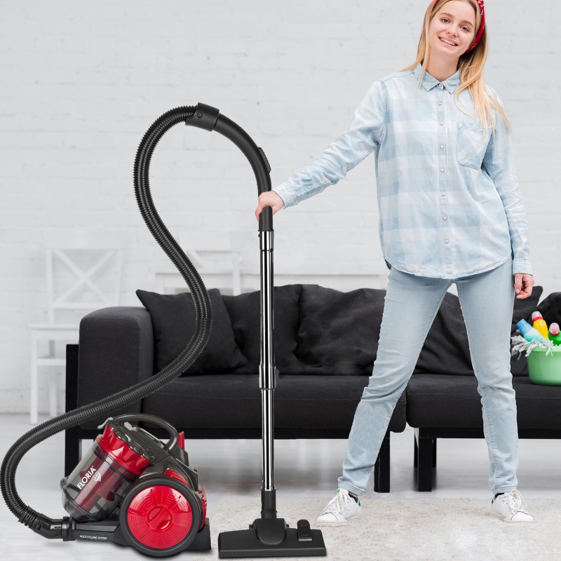 Aspirator fara sac FLORIA ZLN-3451,rosu-negru filtru HEPA 13, filtrare ciclonica, capacitate colectare 2.5L, putere 700W,