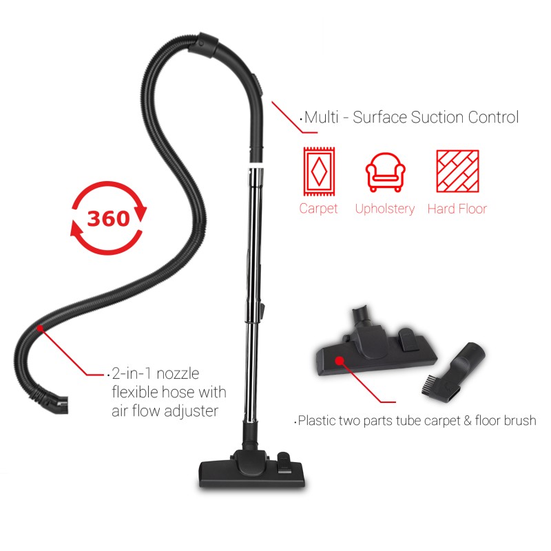 Aspirator fara sac FLORIA ZLN-3451,rosu-negru filtru HEPA 13, filtrare ciclonica, capacitate colectare 2.5L, putere 700W,