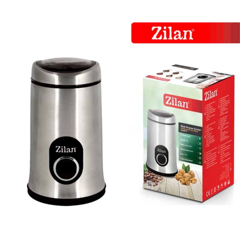 Rasnita cafea electrica, Zilan ZLN-8013,Argintiu /Negru 150 W, inox, cutite macinare otel inoxidabil