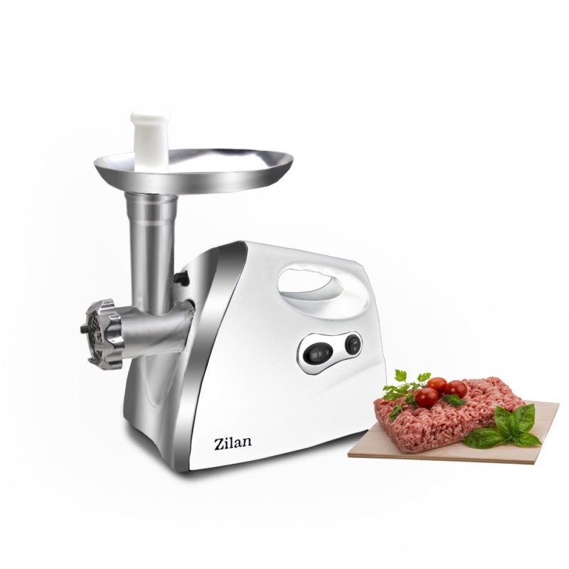 Masina de tocat carne ZILAN ZLN-7598,Alb 1200W, Tava si panou inox, Accesorii umplut carnati, Functie revers, 1.6kg/min,
