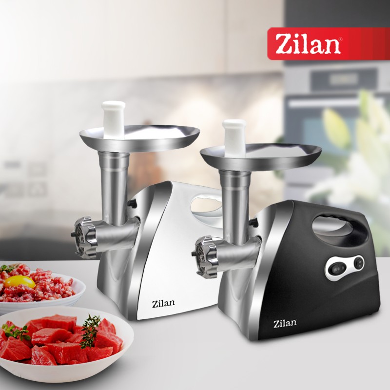 Masina de tocat carne ZILAN ZLN-7598,Alb 1200W, Tava si panou inox, Accesorii umplut carnati, Functie revers, 1.6kg/min,