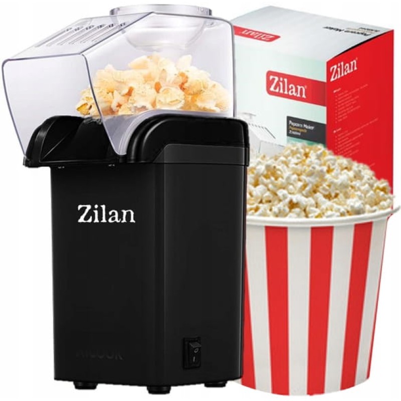 Aparat Pentru Popcorn Zilan ZLN-8045,Negru Putere 1200W, sistem cu jet de aer cald,