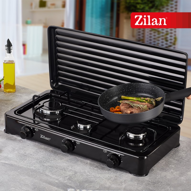 Aragaz cu 3 ochiuri ZILAN ZLN-0032,culoare negru utilizare numai GPL butelie,