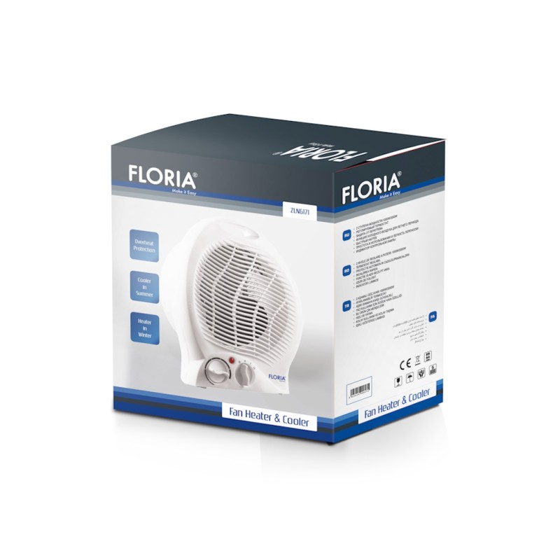 Aeroterma Floria ZLN-6171, Alb Putere 2000W, 2 nivele de incalzire+rece, Protectie supraincalzire, Termostat reglabil,