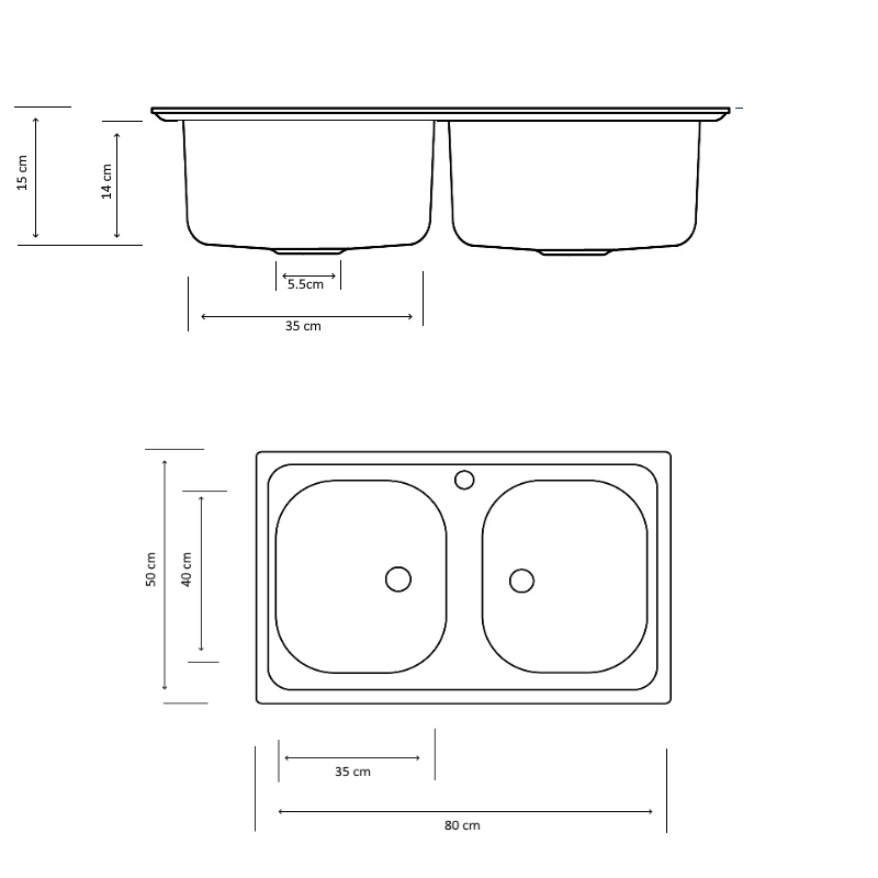 Chiuveta  ZLN-2975 cu doua cuve pentru blat Z-INOX , Inox satinat, 50x80 cm