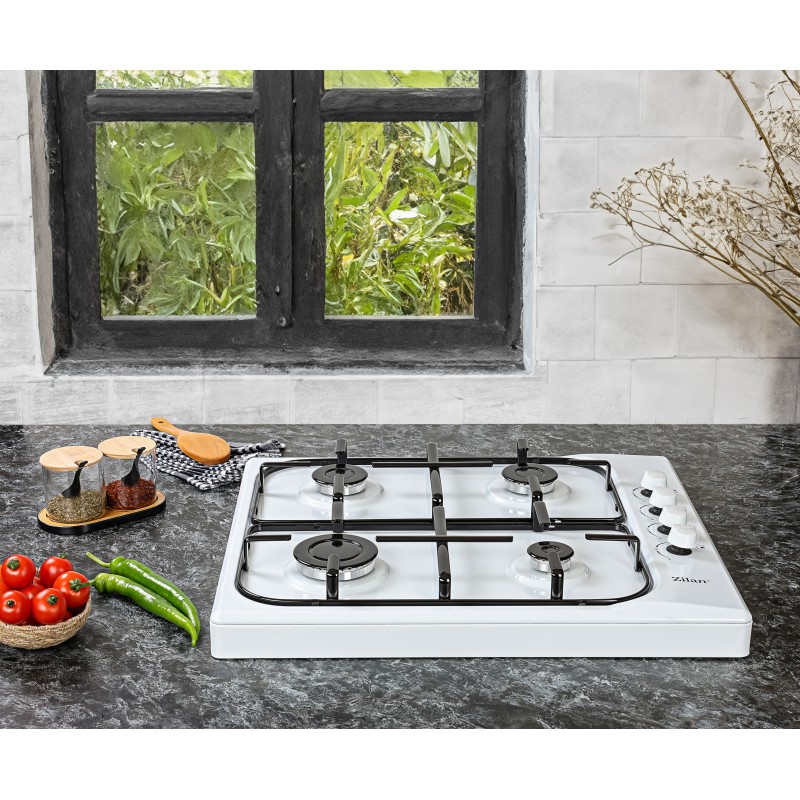 Aragaz 4 ochiuri ZILAN Alb ZLN-1518, Butoane laterale, Emailat