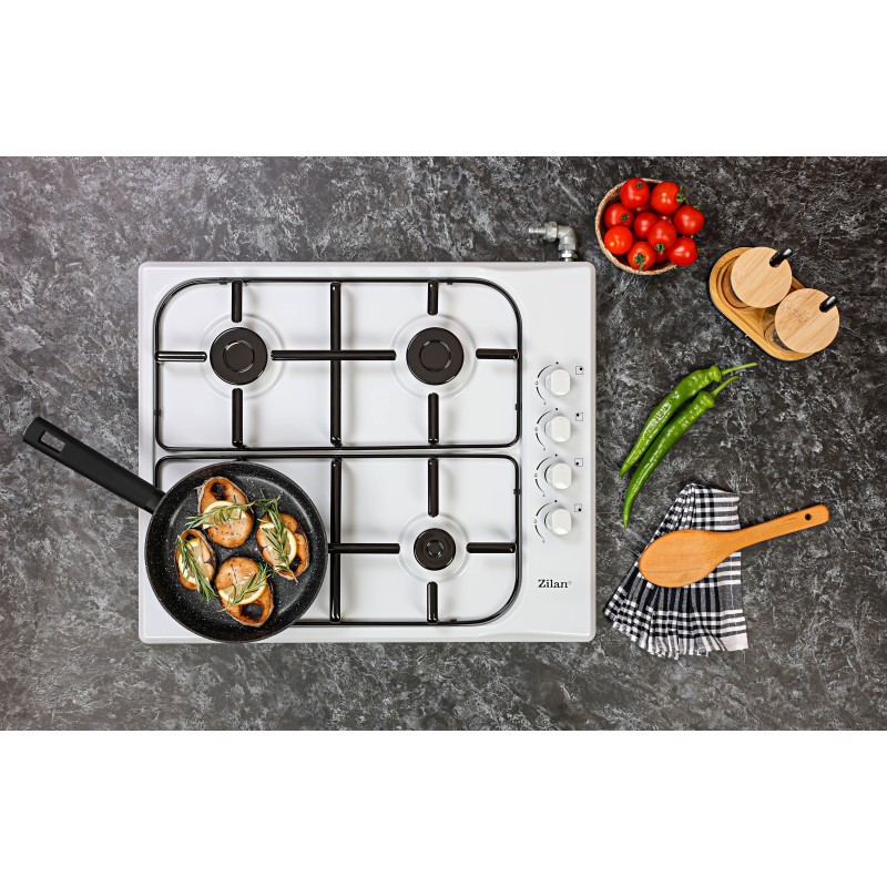 Aragaz 4 ochiuri ZILAN Alb ZLN-1518, Butoane laterale, Emailat