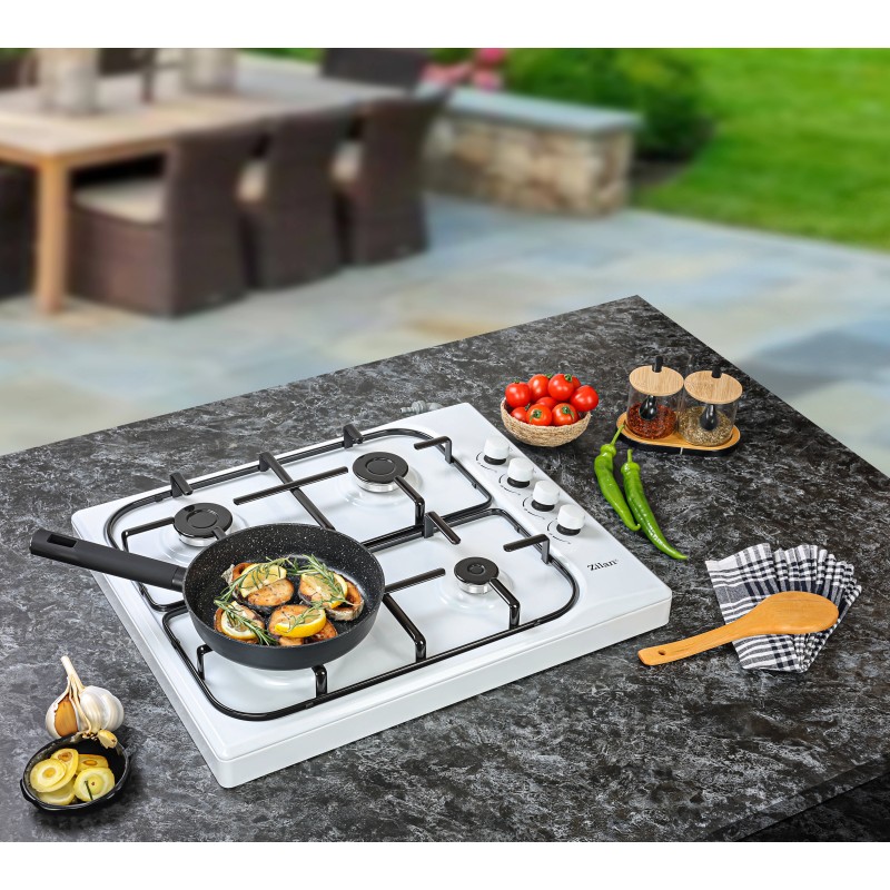 Aragaz 4 ochiuri ZILAN Alb ZLN-1518, Butoane laterale, Emailat