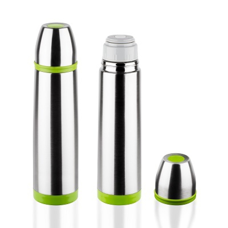 Termos inox 1L Floria ZLN-1839, Buton de inchidere ermetica antiscurgere,Inox/Verde