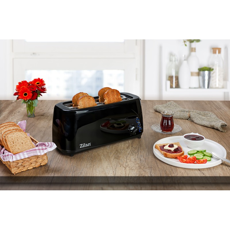 Prajitor paine dublu Zilan ZLN-2713, Negru, 1400W, 5 grade rumenire si functii multiple